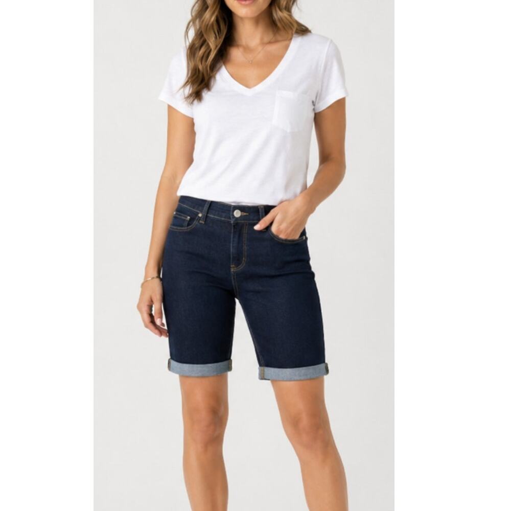 PAIGE Jimmy Jimmy Bermuda Shorts Womens 26 Dark Wash Cuffed Stretch Denim